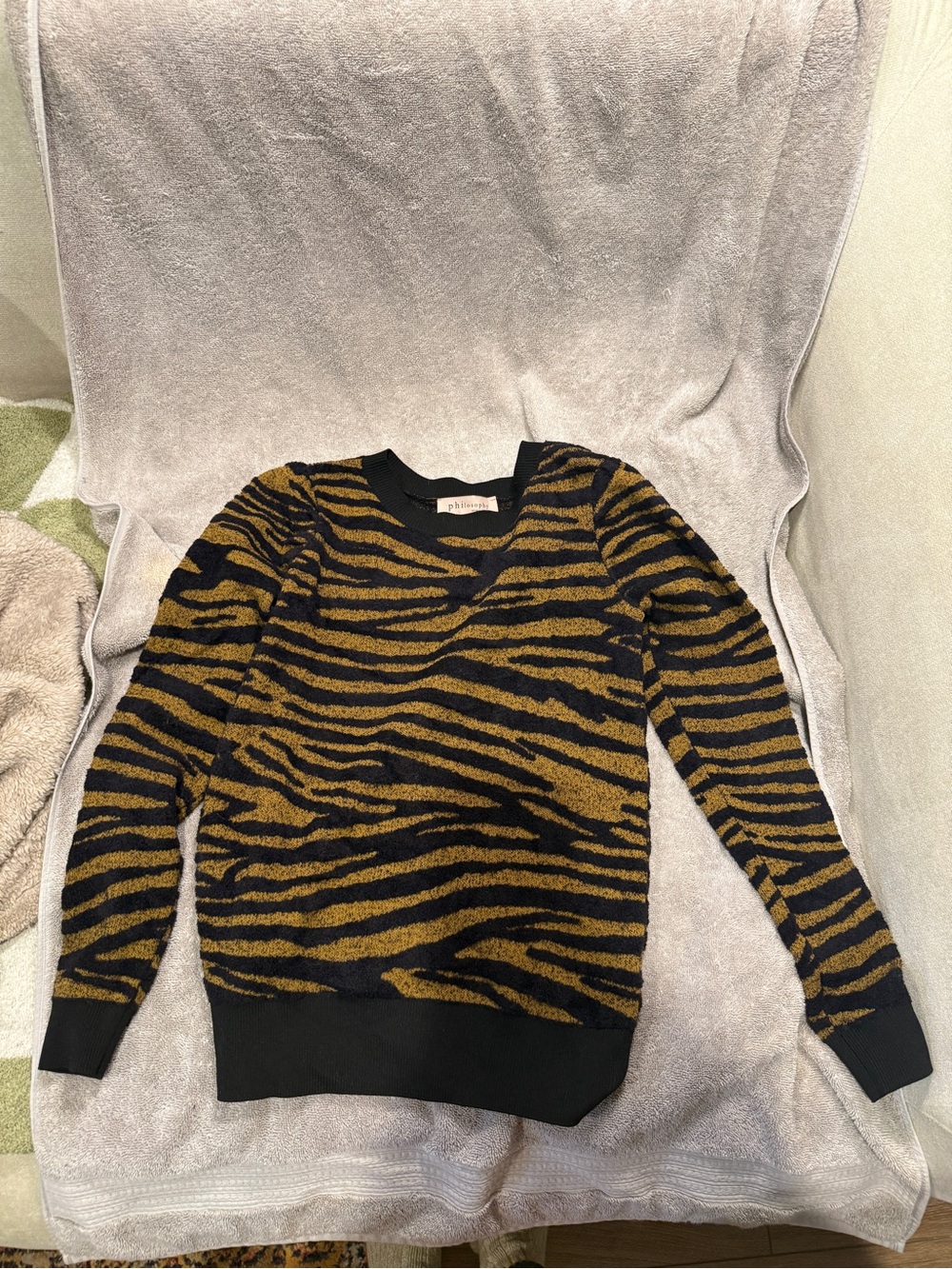 Philosophy Black and Mustard Tiger-Stripe Sweater